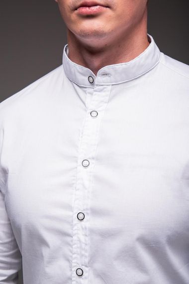 Мужская рубашка с воротником стойка и длинным рукавом на пуговицах RA1839 цвет белый, размер XL | Зображення 7
