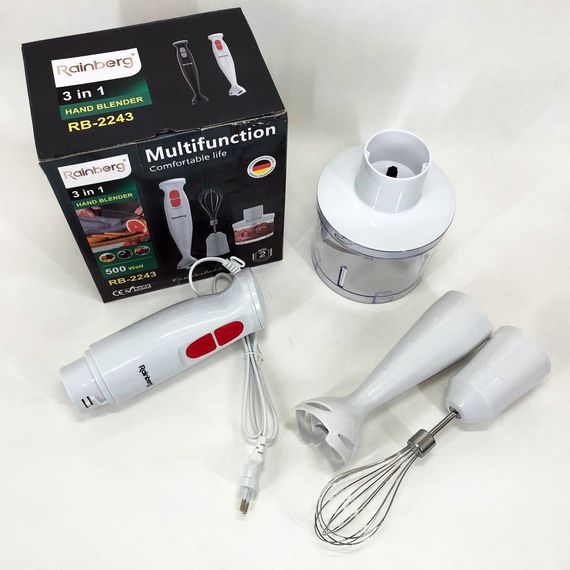 Блендер 3в1 Rainberg RB-2243 500W занурювальний блендер подрібнювач для молочних коктейлів. LO-532 Колір: білий | Зображення 5