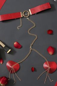 Пэстис-сердечки с цепочками и чокером JSY Nipple Sticker RT236114 One Size Красные