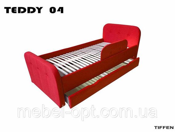 М'яке дитяче ліжко Teddy 04 колір червоний, оббивка рогожка Etna, висувний ящик для білизни, захисний бортик | Зображення 2