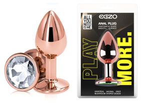 Анальна пробка з кристалом EGZO - Rose Gold Round Plug Clear size M Sex Aura