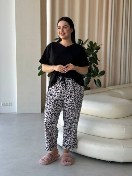 Чорна жіноча піжама з леопардовим принтом PLUS SIZE | Зображення 3