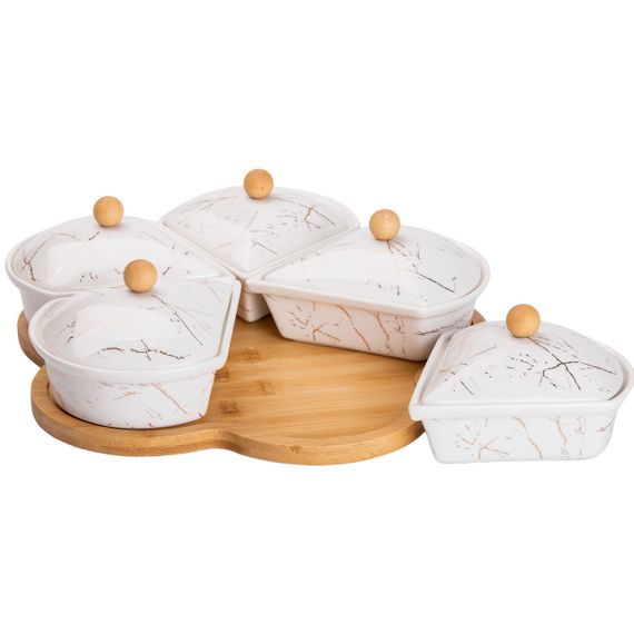 Менажница фарфоровая на вращающейся подставке 5 секций белая HP-1217 | Зображення 2