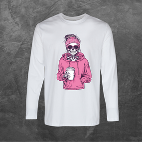 Лонгслів унісекс з принтом стильний скелет база біла S