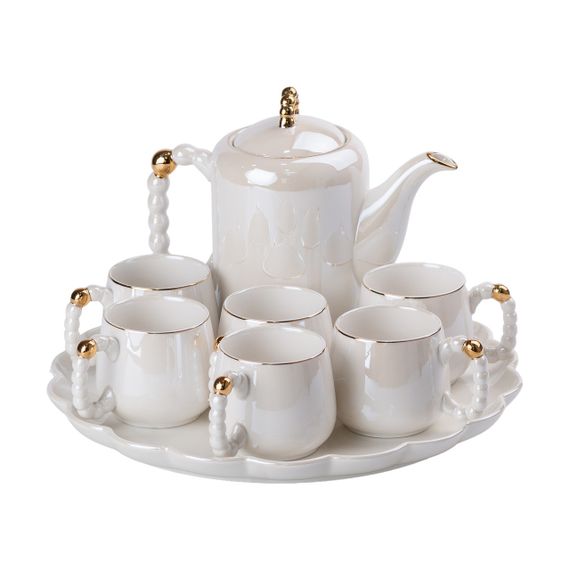 Чайний набір на 6 персон із заварювальним чайником та порцелянаовою підставкою Білий HP-15-7 | Зображення 7