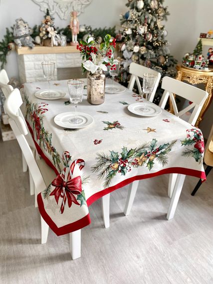 Скатертина гобеленова CASCABEL Limaso, 137х240, Прямокутна, Новорічний, Срібний люрекс, 60% поліестер, 24% бавовна, 16% акрил, Гобелен | Зображення 2