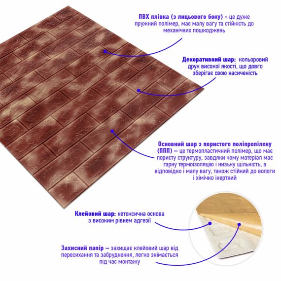 Декоративна 3D панель самоклейка 700х770х5мм Мармур коричневий з золотом (цегла) (361) SW-00000637 | Зображення 1