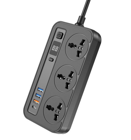 Мережевий фільтр-подовжувач Aspor A505 PD (3USB/USB-C/3A/20W/2м) — чорний | Зображення 1