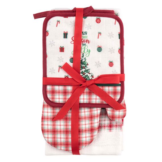 Подарунковий набір для кухні Ardesto Christmas Tree, 3шт, 100% бавовна (рушничок), 100% поліестер (прихватки), зелений (ART14HTR)