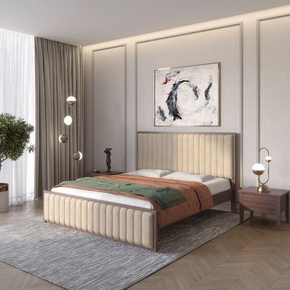 Двоспальне дерев'яне ліжко Mebigrand Відень Горіх темний/Аляска 23 (Бежевий) 180х190 см (MBG-10878)