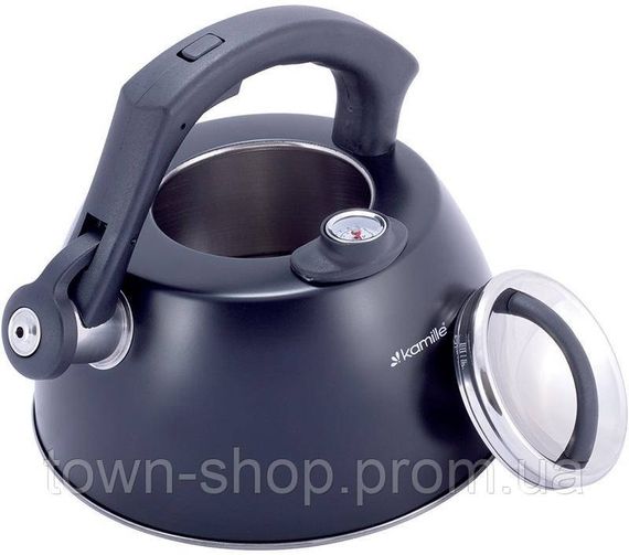 Чайник Kamille Whistling Kettle Thermo 3л из нержавеющей стали со свистком и термометром, черный KM-1077A | Зображення 2