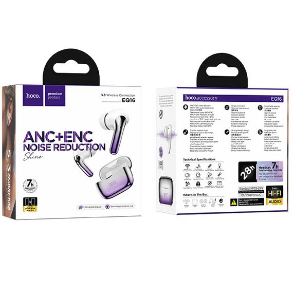 Бездротові TWS навушники Hoco EQ16 Shine ANC+ENC Purple glaze | Зображення 1
