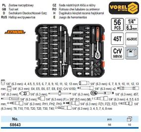 Набір торцевих головок 1/4" 56 штук VOREL-58643