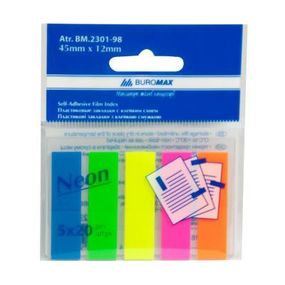 Стикер-закладка Buromax Plastic bookmarks 45x12mm, 5х20шт, rectangles, neon colors (BM.2301-98) - Топ Продаж!