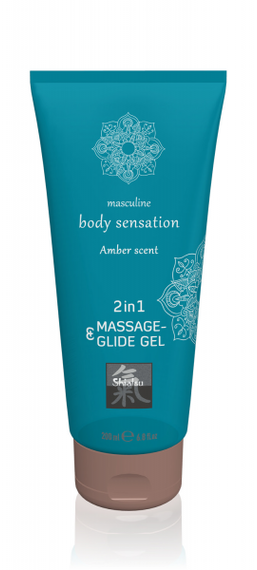 Лубрикант и массажное масло 2 в 1 HOT SHIATSU Massage-& Glide gel 2in1 Amber scent, 200 мл sexstyle
