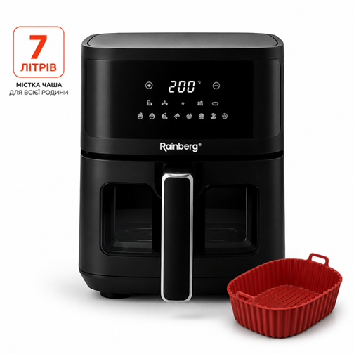 Аерофритюрниця Rainberg RB-2360 7 л сенсорне керування з LED-дисплеєм та силіконовою формою 3500 Вт Чорний | Зображення 1