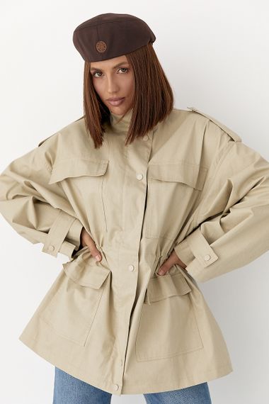 Подовжена жіноча вітрова куртка - бежевий цвет, S (є розміри)