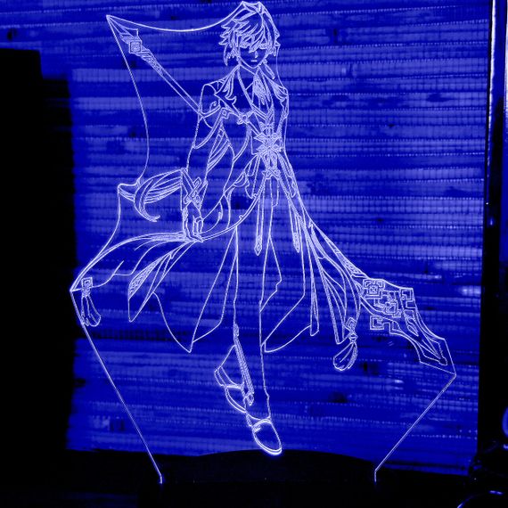 Акриловый светильник-ночник Чжун Ли (Zhongli) 2 синий tty-n000668