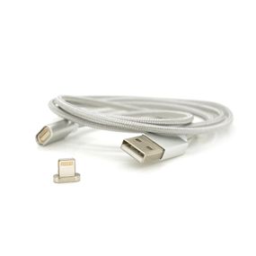 Магнітний кабель USB 2.0 / Lighting, 1m, 2А, індикатор заряду, тканинна оплетка, знімач, Silver, Blister ( під наконечник 1938 )