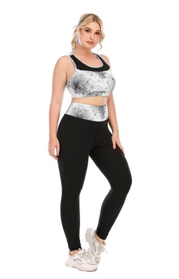 Жіночий фітнес костюм чорний топ + лосини plus size | Зображення 3