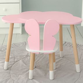 Стіл хмарка і стільчик метелик дитячий рожевий з білим сидінням. Столик для занять, ігор, їжі