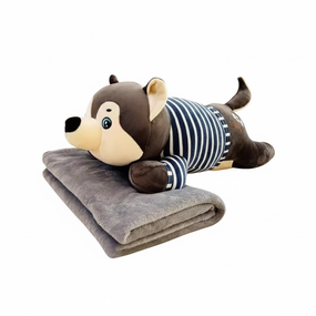 Плед-іграшка подушка 3 в 1 Собака Хаскі-матрос (110х150 см) з пледом Коричневий 520-3BR