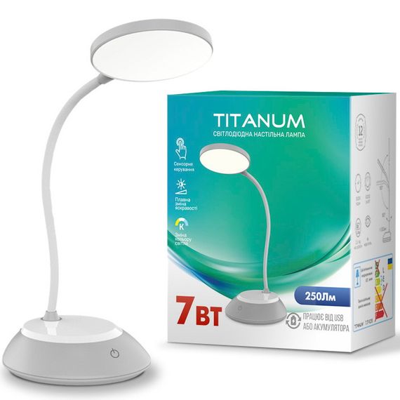 Акумуляторна настільна лампа TITANUM TLTF-022G 7W 3000-6500K з USB, з регулюванням яскравості та температури світла, сіра | Зображення 3