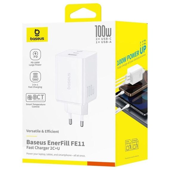 МЗП Baseus EnerFill FE11 Fast Charger 100W (1USB-A/2C) (P101821) Moon White | Зображення 3