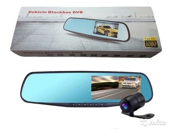 Автомобільне дзеркало відеореєстратор для машини на 2 камери VEHICLE BLACKBOX DVR 1080p камерою заднього огляду. | Зображення 1