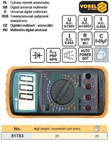 Тестер цифровий універсальний VOREL-81783