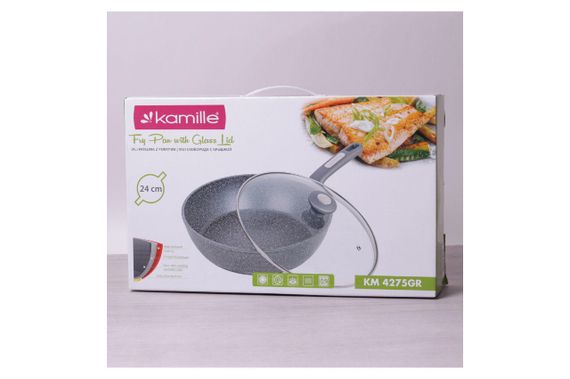 Сковорода антипригарная Kamille - 240 мм Granite глубокая с крышкой (4275GR) | Зображення 1