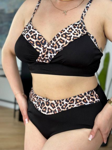 Чорний роздільний купальник PLUS SIZE з леопардовим принтом | Зображення 4
