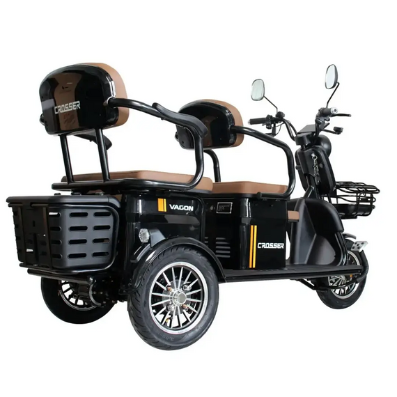 Електротрайк Crosser Vagon TR-4 1000W 72V 24Ah, триколісний електроскутер 3 місця до 60 км (чорний) | Зображення 7