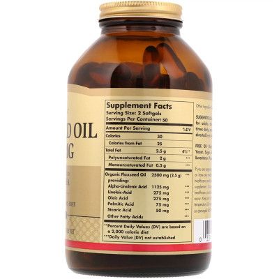 Травы Solgar Льняное Масло, Flaxseed Oil, 1250 мг, 100 гелевых капсул (SOL01070) - Топ Продаж! | Зображення 1