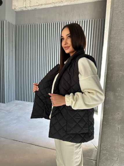 Женская стеганая жилетка с поясом NA1038 цвет черный, размер 42/44 | Зображення 5