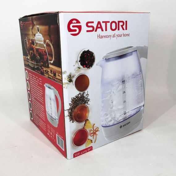 Хороший электрический чайник Satori SGK-4105-WT 1,8 л, Электрочайники с подсветкой, BW-886 Электронный чайник | Зображення 4