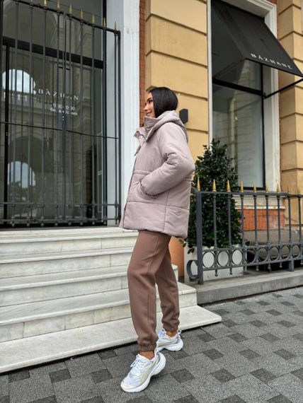 Женская теплая зимняя куртка на кулиске с капюшоном NB24035 цвет мокко размер 46/48 | Зображення 2