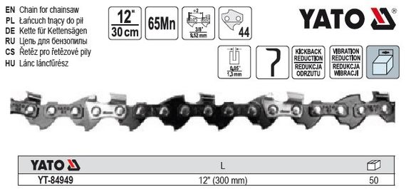 Ланцюг YATO Польша l= 12"/ 30 см (44 ланки) для ланцюгових пил з направляючою шиною YT-84927 YT-84949 | Зображення 1