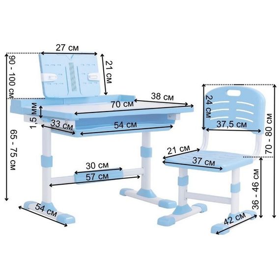 Дитяча парта для школяра Spoko SP-09 з лампою та сидінням, регульована, синя (42401043) | Зображення 9