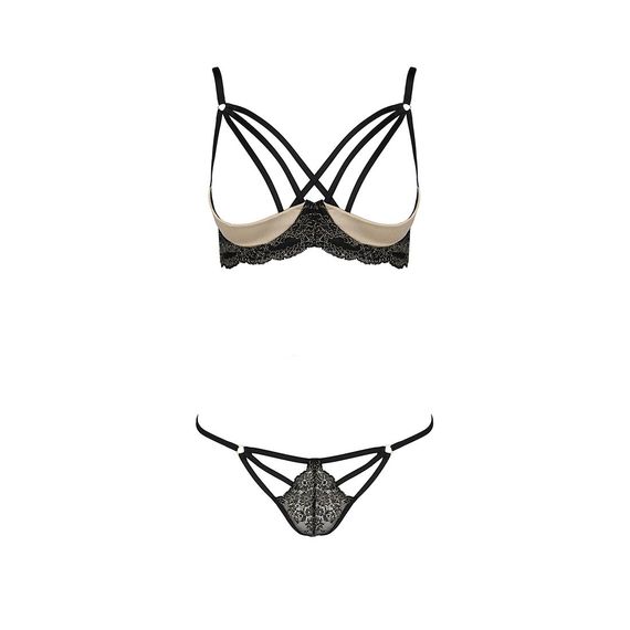 Комплект білизни Passion Exclusive VALERY SET OpenBra XXL/XXXL black, стрепи, трусики, відкритий ліф | Зображення 4