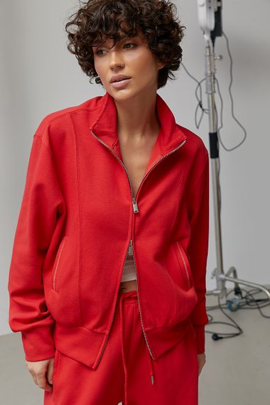 Спортивний костюм із кофтою на бликавці та широкими штанами - червоний цвет, M (є розміри) | Зображення 2