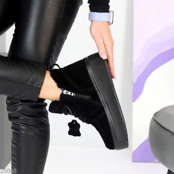 Молодежные черные замшевые зимние ботинки на платформе | Зображення 3