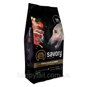 Корм Savory Adult All Breeds для собак всех пород (утка и кролик), холистик, 12 кг