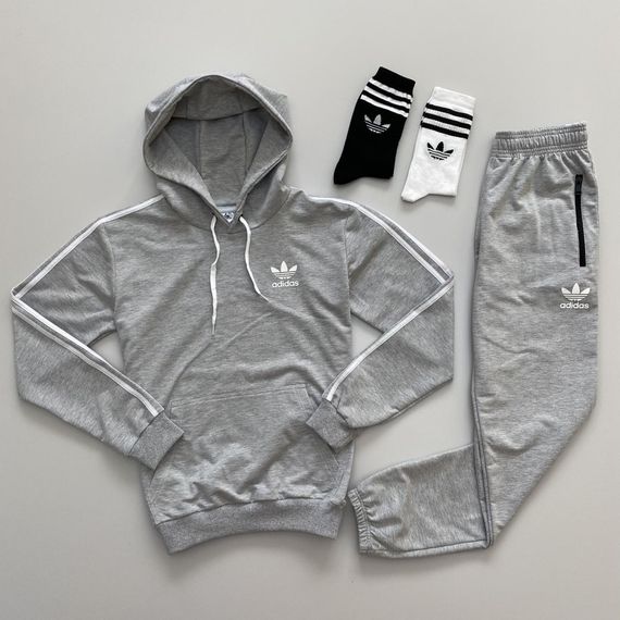 Костюм Adidas з худі сірий і 2 пари шкарпеток у подарунок