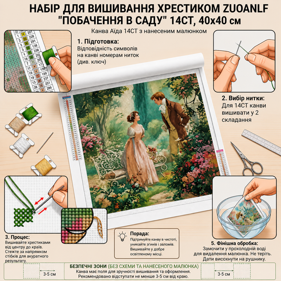 Набор для вышивки крестом ZUOANLF "Побочка в Саде" 14CT, 40x40 см, канва Аида с нанесенным рисунком | Зображення 2