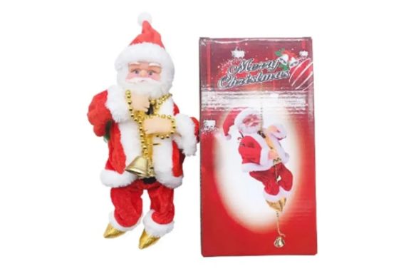 Новорічна музична механічна іграшка Санта-Клаус піднімається мотузкою на батарейках | Зображення 1
