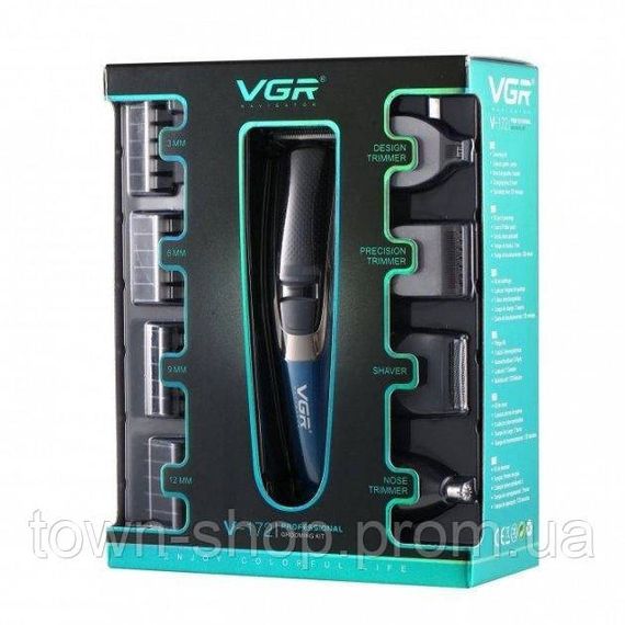 Машинка триммер 4в1 VGR V-172 для стрижки волос на аккумуляторе зарядка USB, электробритва для головы | Зображення 1