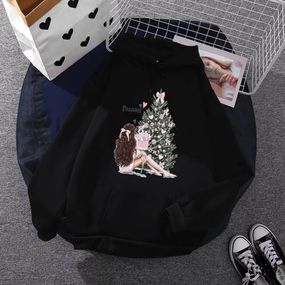 Женский теплый Новогодний худи у Елки, STI240 единый размер 42/48 цвет черный