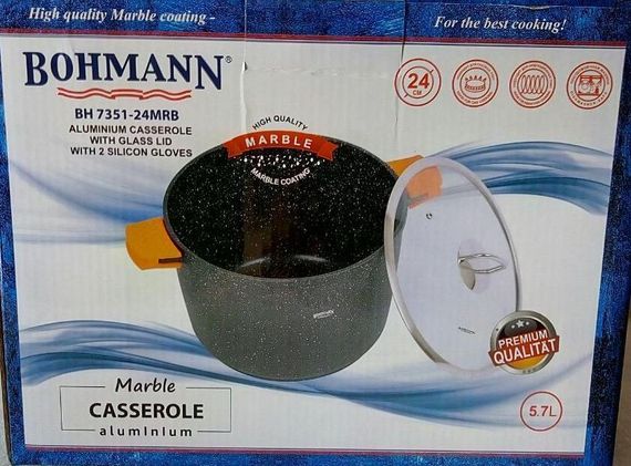 Кастрюля Bohmann BH-7351-24MRB, 5.7 л, 24 см, алюминиевая с крышкой и антипригарным покрытием | Зображення 7