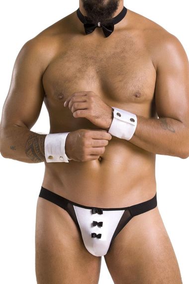 Комплект еротичної чоловічої білизни Passion 036 ALFRED S/M Black, труси, комірець, манжети sexstyle